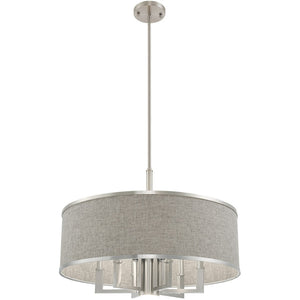 HomeRoots Seven Light Dimmable Chandelier - Sleek Cylindrical Design with Steel Shades for Modern Elegance 687936