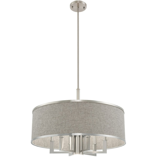 HomeRoots Seven Light Dimmable Chandelier - Sleek Cylindrical Design with Steel Shades for Modern Elegance 687936