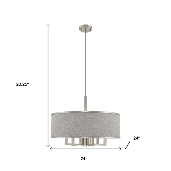 HomeRoots Seven Light Dimmable Chandelier - Sleek Cylindrical Design with Steel Shades for Modern Elegance 687936