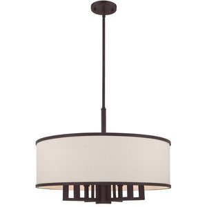 HomeRoots Bronze Seven-Light Dimmable Chandelier with Cylinder Shades for Stylish Home Illumination Upgrade 687937