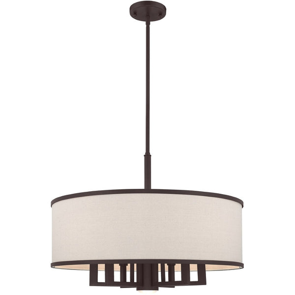 HomeRoots Bronze Seven-Light Dimmable Chandelier with Cylinder Shades for Stylish Home Illumination Upgrade 687937