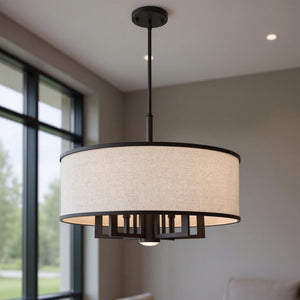HomeRoots Bronze Seven-Light Dimmable Chandelier with Cylinder Shades for Stylish Home Illumination Upgrade 687937