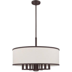 HomeRoots Bronze Seven-Light Dimmable Chandelier with Cylinder Shades for Stylish Home Illumination Upgrade 687937