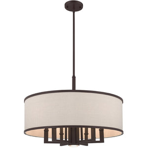 HomeRoots Bronze Seven-Light Dimmable Chandelier with Cylinder Shades for Stylish Home Illumination Upgrade 687937