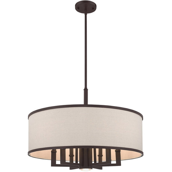 HomeRoots Bronze Seven-Light Dimmable Chandelier with Cylinder Shades for Stylish Home Illumination Upgrade 687937