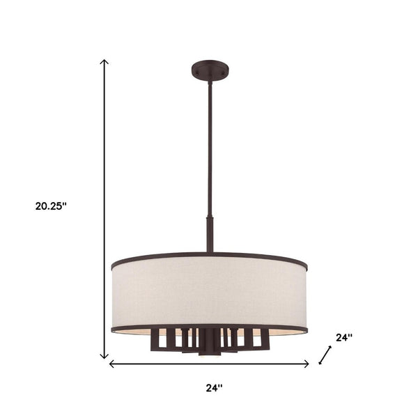 HomeRoots Bronze Seven-Light Dimmable Chandelier with Cylinder Shades for Stylish Home Illumination Upgrade 687937