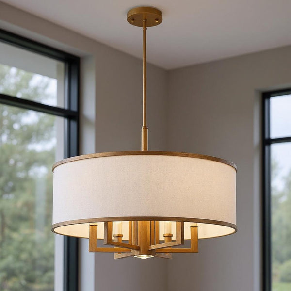 HomeRoots Seven Light Dimmable Chandelier – Modern Cylinder Shades for Versatile Lighting in Any Room 687938