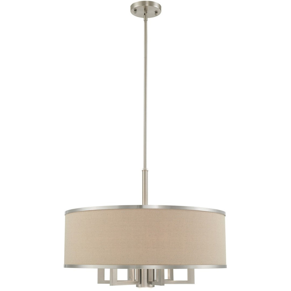 HomeRoots Seven Light Dimmable Chandelier with Sleek Cylinder Shades - Modern Steel Fixture for Any Space 687939