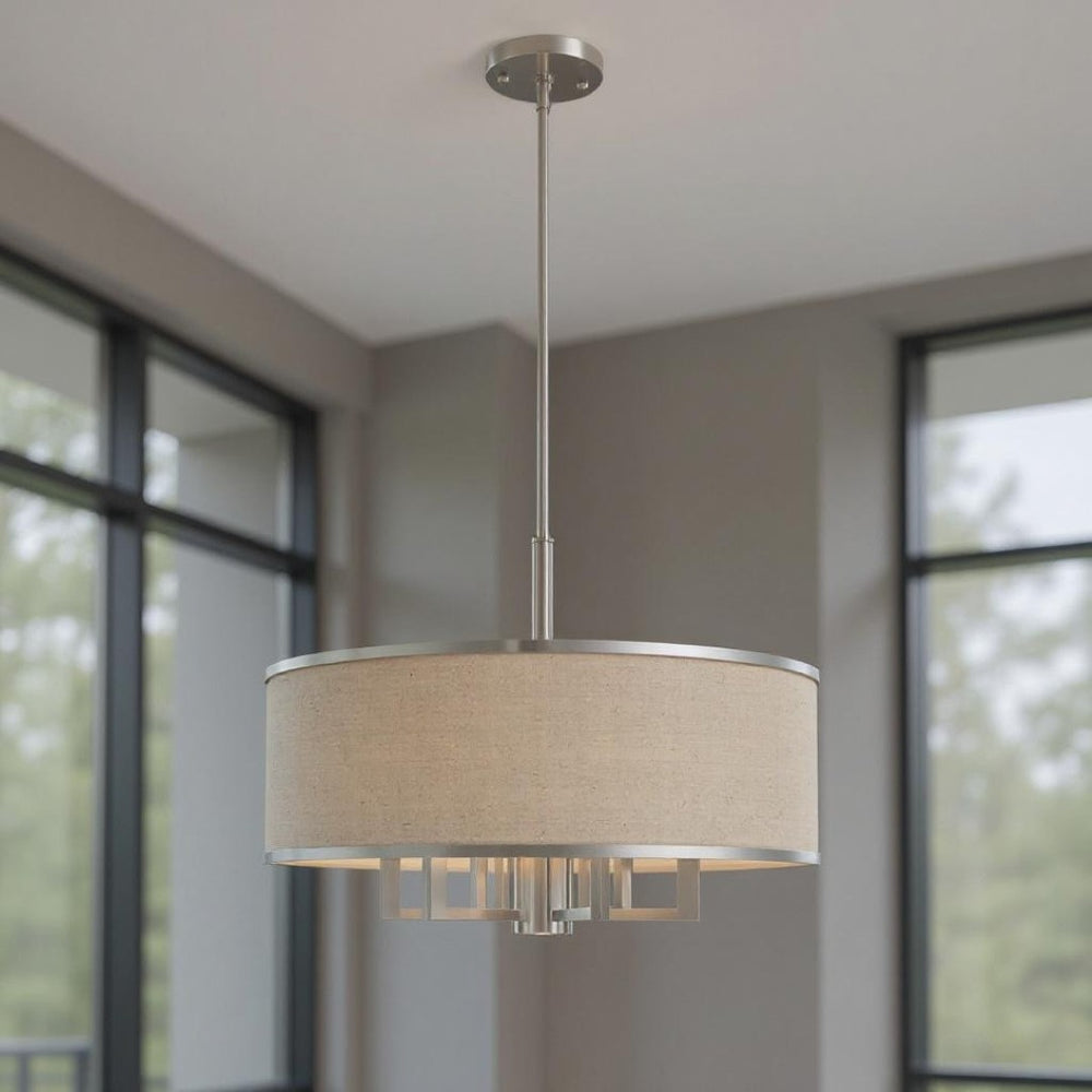 HomeRoots Seven Light Dimmable Chandelier with Sleek Cylinder Shades - Modern Steel Fixture for Any Space 687939