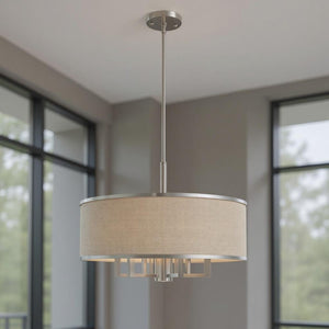 HomeRoots Seven Light Dimmable Chandelier with Sleek Cylinder Shades - Modern Steel Fixture for Any Space 687939