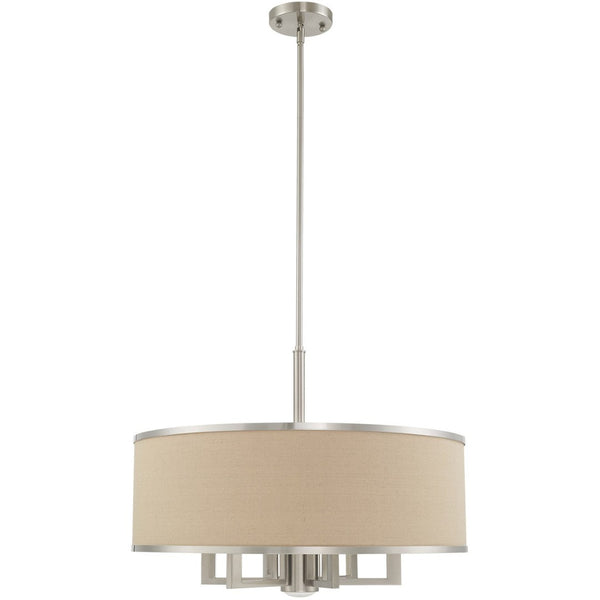 HomeRoots Seven Light Dimmable Chandelier with Sleek Cylinder Shades - Modern Steel Fixture for Any Space 687939