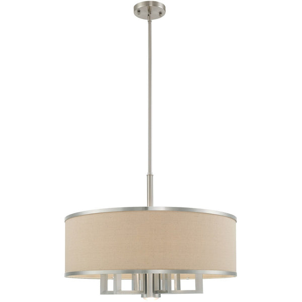 HomeRoots Seven Light Dimmable Chandelier with Sleek Cylinder Shades - Modern Steel Fixture for Any Space 687939