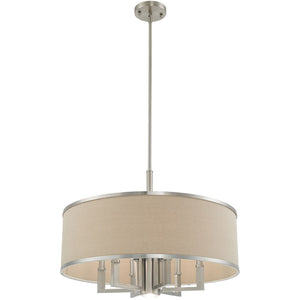 HomeRoots Seven Light Dimmable Chandelier with Sleek Cylinder Shades - Modern Steel Fixture for Any Space 687939