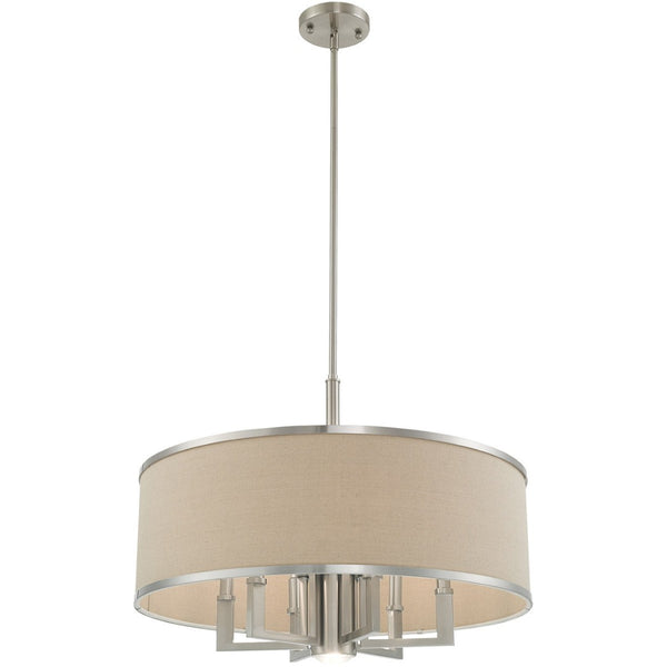 HomeRoots Seven Light Dimmable Chandelier with Sleek Cylinder Shades - Modern Steel Fixture for Any Space 687939