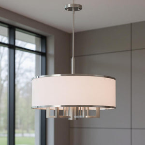 HomeRoots Six Light Dimmable Chandelier – Modern Cylinder Design with Durable Shades for Elegant Ambiance 687942