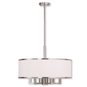 HomeRoots Six Light Dimmable Chandelier – Modern Cylinder Design with Durable Shades for Elegant Ambiance 687942