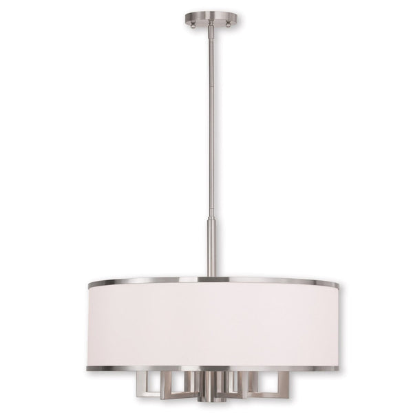 HomeRoots Six Light Dimmable Chandelier – Modern Cylinder Design with Durable Shades for Elegant Ambiance 687942