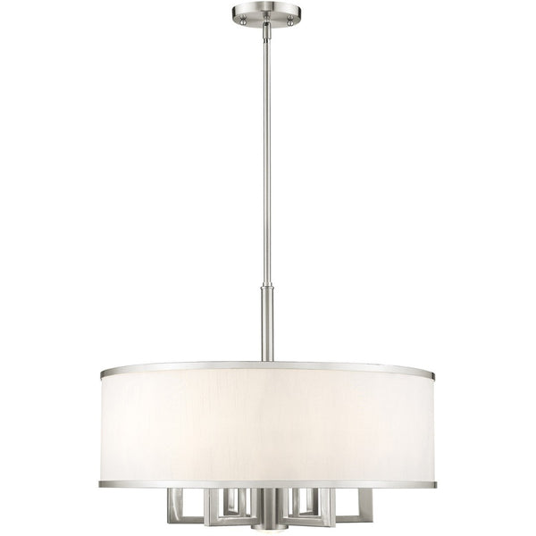 HomeRoots Six Light Dimmable Chandelier – Modern Cylinder Design with Durable Shades for Elegant Ambiance 687942