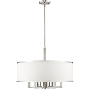 HomeRoots Six Light Dimmable Chandelier – Modern Cylinder Design with Durable Shades for Elegant Ambiance 687942