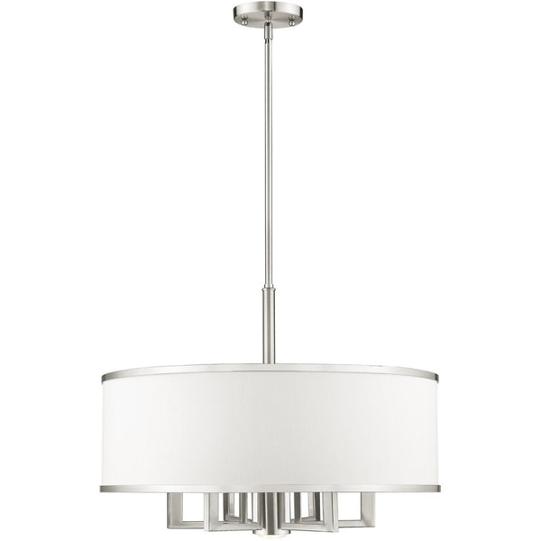 HomeRoots Six Light Dimmable Chandelier – Modern Cylinder Design with Durable Shades for Elegant Ambiance 687942