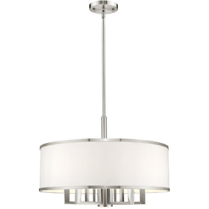 HomeRoots Six Light Dimmable Chandelier – Modern Cylinder Design with Durable Shades for Elegant Ambiance 687942