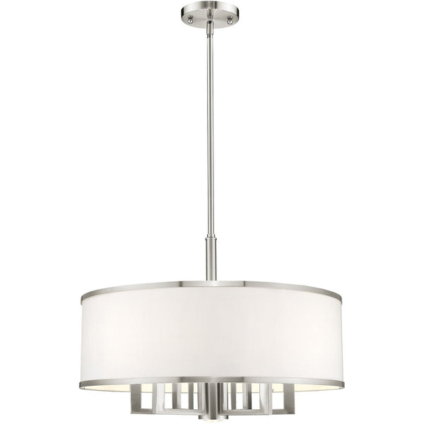HomeRoots Six Light Dimmable Chandelier – Modern Cylinder Design with Durable Shades for Elegant Ambiance 687942