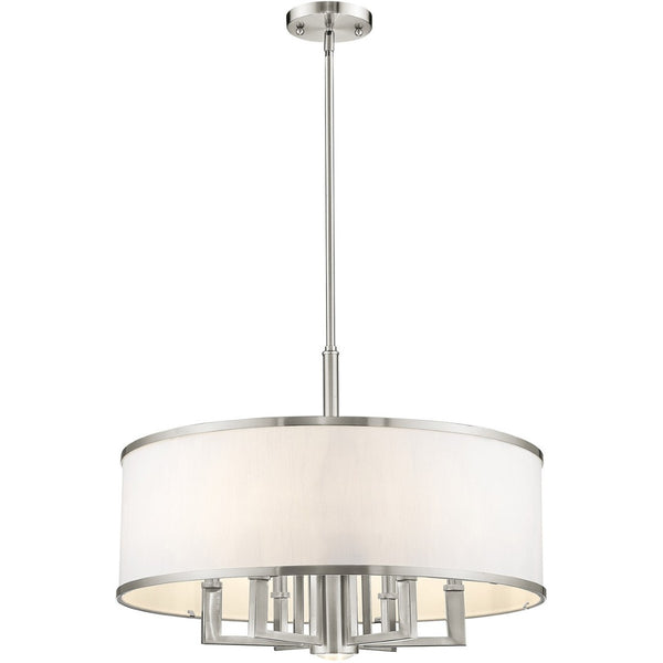 HomeRoots Six Light Dimmable Chandelier – Modern Cylinder Design with Durable Shades for Elegant Ambiance 687942