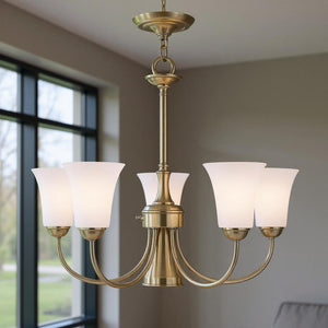 HomeRoots Six Light Dimmable Chandelier – Modern Minimalist Design with Sleek Shades for Versatile Ambiance 687943