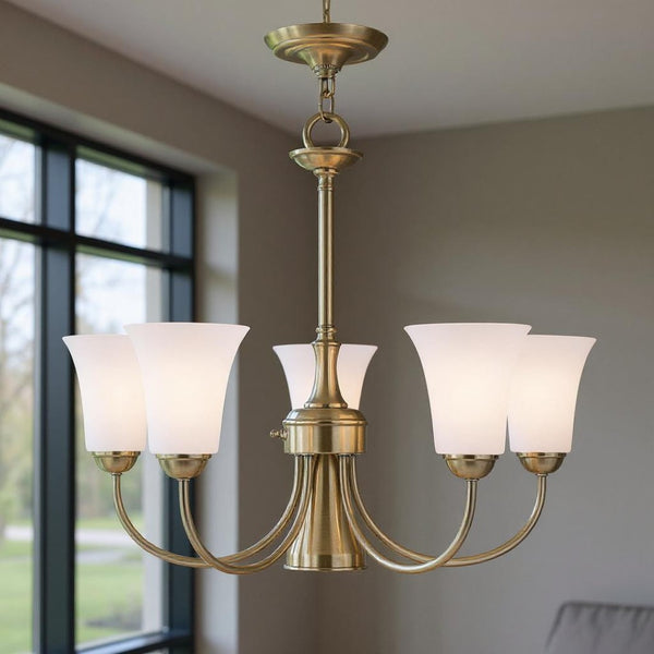 HomeRoots Six Light Dimmable Chandelier – Modern Minimalist Design with Sleek Shades for Versatile Ambiance 687943