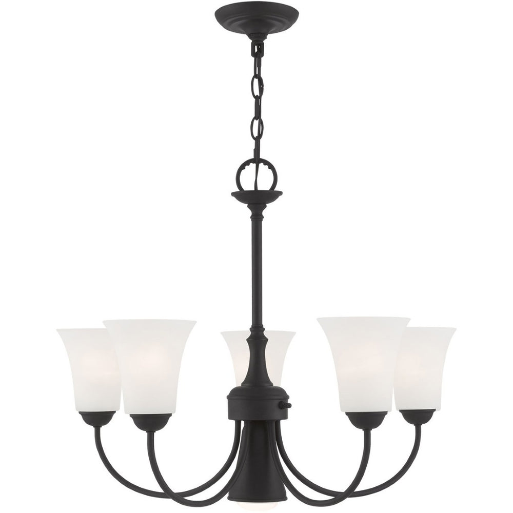 HomeRoots Black Six-Light Dimmable Chandelier with Cylinder Shades for Modern Elegance and Adjustable Ambiance 687944