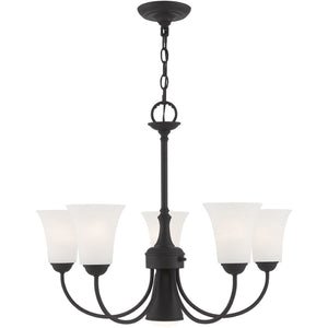 HomeRoots Black Six-Light Dimmable Chandelier with Cylinder Shades for Modern Elegance and Adjustable Ambiance 687944