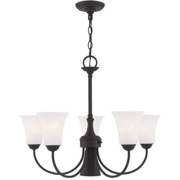 HomeRoots Black Six-Light Dimmable Chandelier with Cylinder Shades for Modern Elegance and Adjustable Ambiance 687944