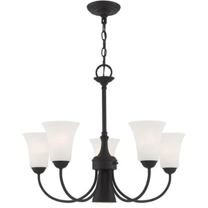HomeRoots Black Six-Light Dimmable Chandelier with Cylinder Shades for Modern Elegance and Adjustable Ambiance 687944
