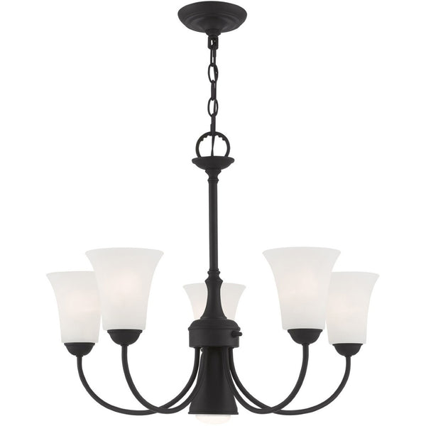 HomeRoots Black Six-Light Dimmable Chandelier with Cylinder Shades for Modern Elegance and Adjustable Ambiance 687944