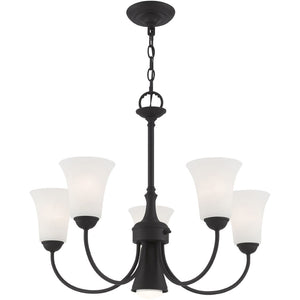 HomeRoots Black Six-Light Dimmable Chandelier with Cylinder Shades for Modern Elegance and Adjustable Ambiance 687944