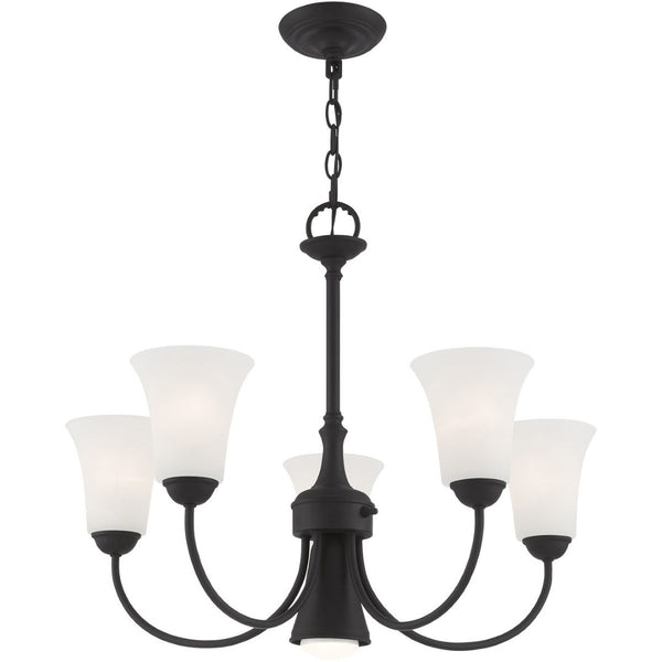 HomeRoots Black Six-Light Dimmable Chandelier with Cylinder Shades for Modern Elegance and Adjustable Ambiance 687944