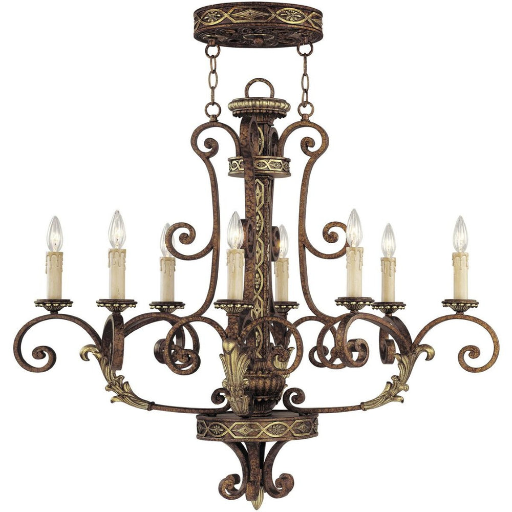 HomeRoots Bronze Eight-Light Dimmable Chandelier with Elegant Shades for Timeless Home Illumination Style 687945