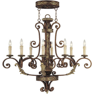 HomeRoots Bronze Eight-Light Dimmable Chandelier with Elegant Shades for Timeless Home Illumination Style 687945