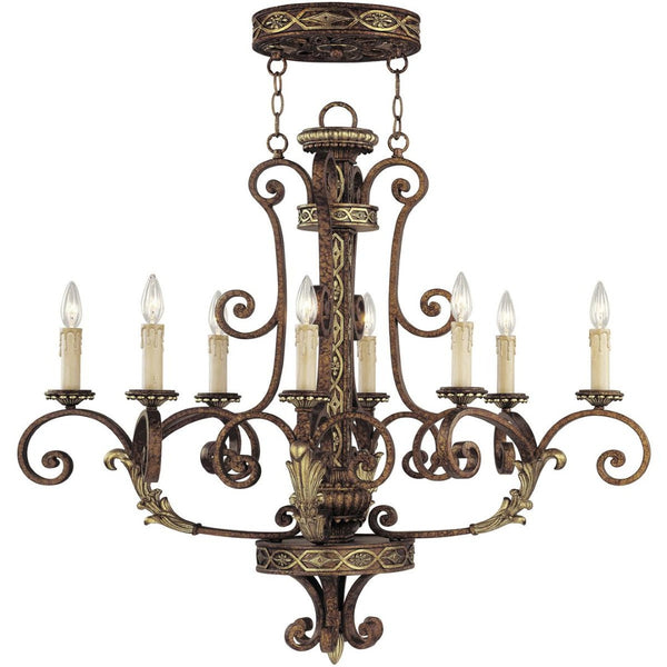 HomeRoots Bronze Eight-Light Dimmable Chandelier with Elegant Shades for Timeless Home Illumination Style 687945