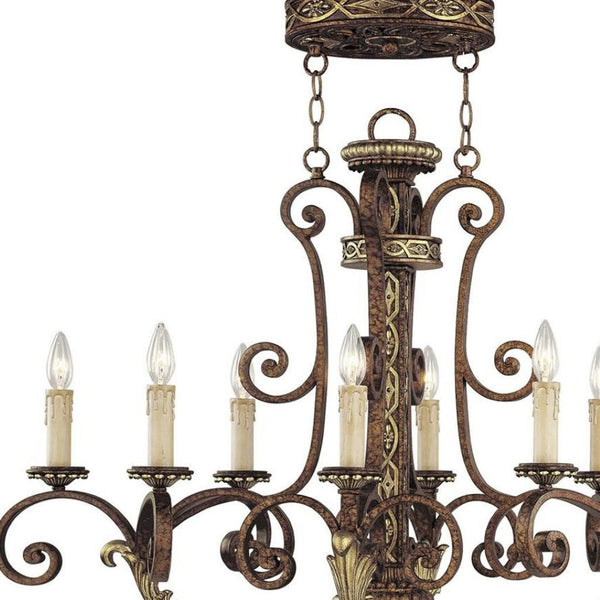 HomeRoots Bronze Eight-Light Dimmable Chandelier with Elegant Shades for Timeless Home Illumination Style 687945