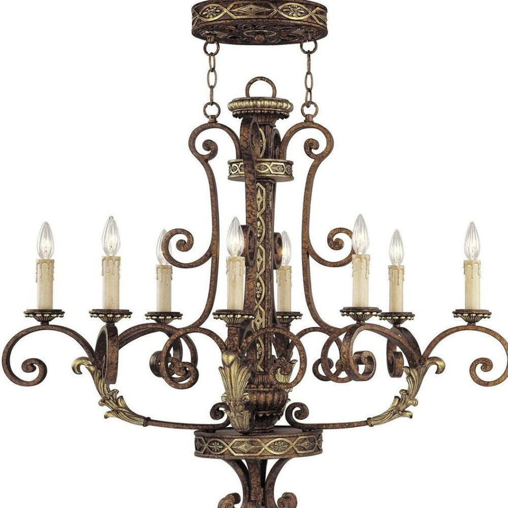 HomeRoots Bronze Eight-Light Dimmable Chandelier with Elegant Shades for Timeless Home Illumination Style 687945