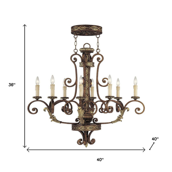 HomeRoots Bronze Eight-Light Dimmable Chandelier with Elegant Shades for Timeless Home Illumination Style 687945