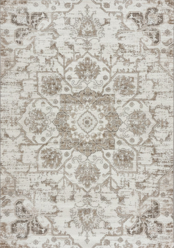 HomeRoots 5' Cream Gray and Light Brown Medallion Area Rug - Durable, Stain-Resistant Design for Busy Homes 5' X 8' 687947