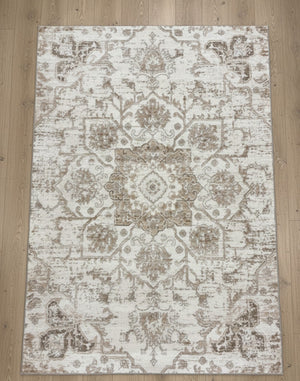 HomeRoots 5' Cream Gray and Light Brown Medallion Area Rug - Durable, Stain-Resistant Design for Busy Homes 5' X 8' 687947