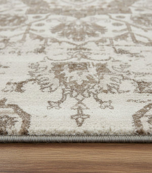 HomeRoots 5' Cream Gray and Light Brown Medallion Area Rug - Durable, Stain-Resistant Design for Busy Homes 5' X 8' 687947