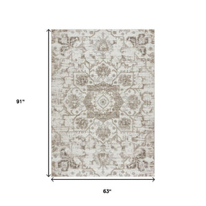 HomeRoots 5' Cream Gray and Light Brown Medallion Area Rug - Durable, Stain-Resistant Design for Busy Homes 5' X 8' 687947