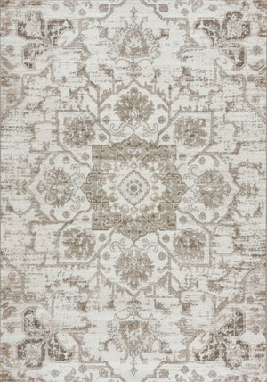 HomeRoots 5' Cream Gray and Light Brown Medallion Area Rug - Durable, Stain-Resistant Design for Busy Homes 6' X 9' 687948