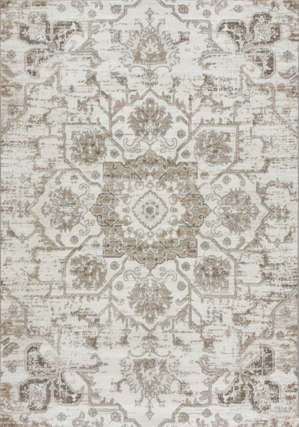 HomeRoots 5' Cream Gray and Light Brown Medallion Area Rug - Durable, Stain-Resistant Design for Busy Homes 8' X 11' 687949