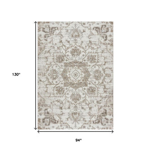 HomeRoots 5' Cream Gray and Light Brown Medallion Area Rug - Durable, Stain-Resistant Design for Busy Homes 8' X 11' 687949