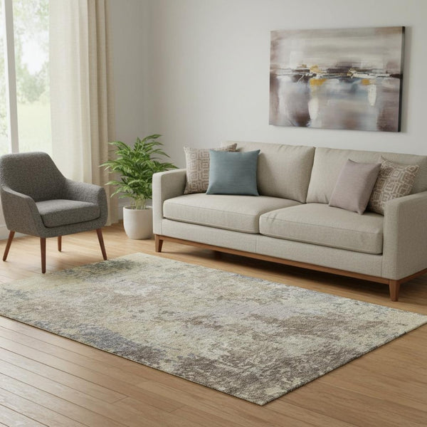 HomeRoots 5' X 8' Abstract Area Rug in Beige, Blue, and Gray - Washable, UV Protected, Kid & Pet Friendly! 687951